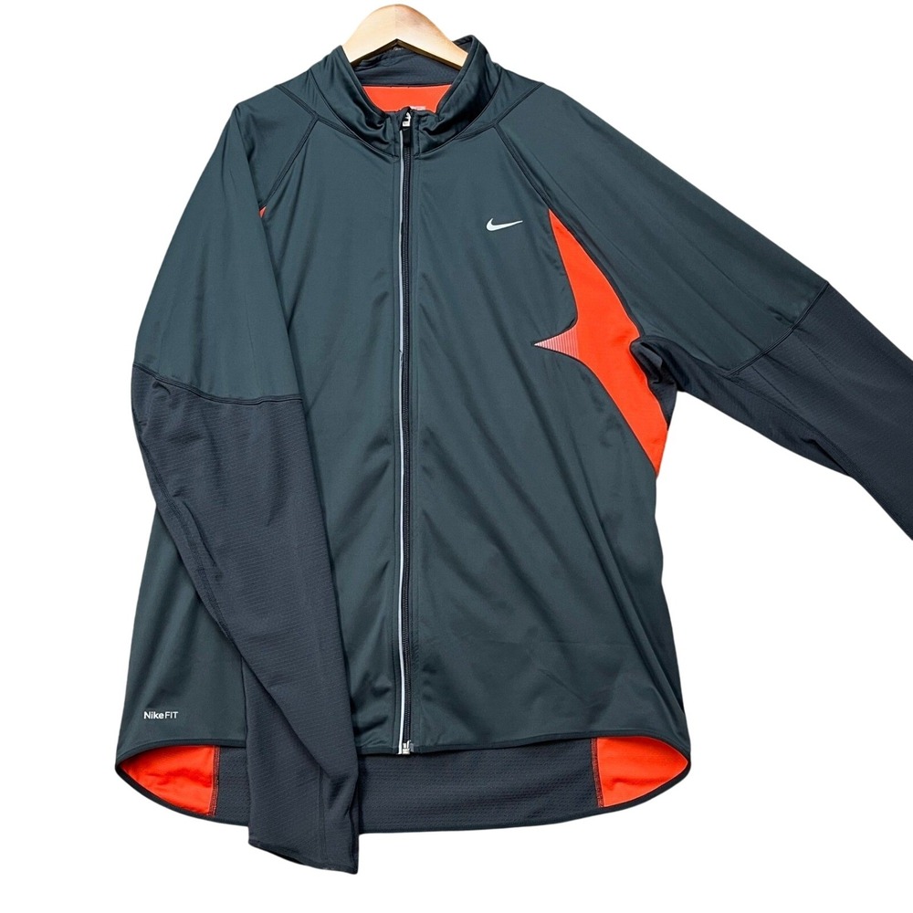 Nike Cycling Jacket‎ Mens XL Gray Orange Colorblock Full Zip Nike FIT Dry Swoosh